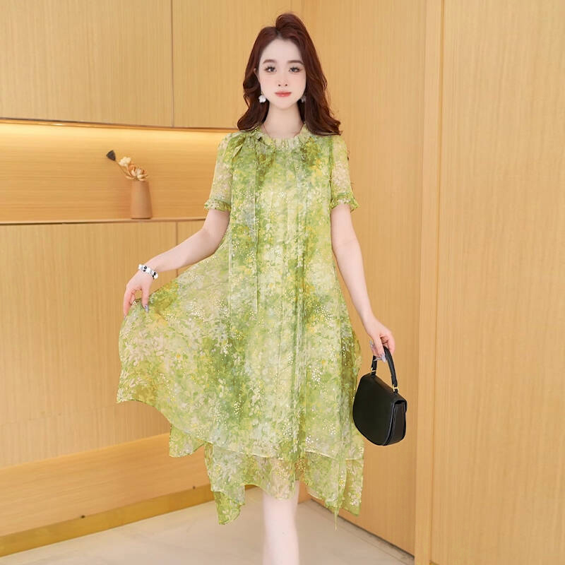 【连衣裙】夏季新款时尚修身法式洋气气质显瘦减龄宽松连衣裙