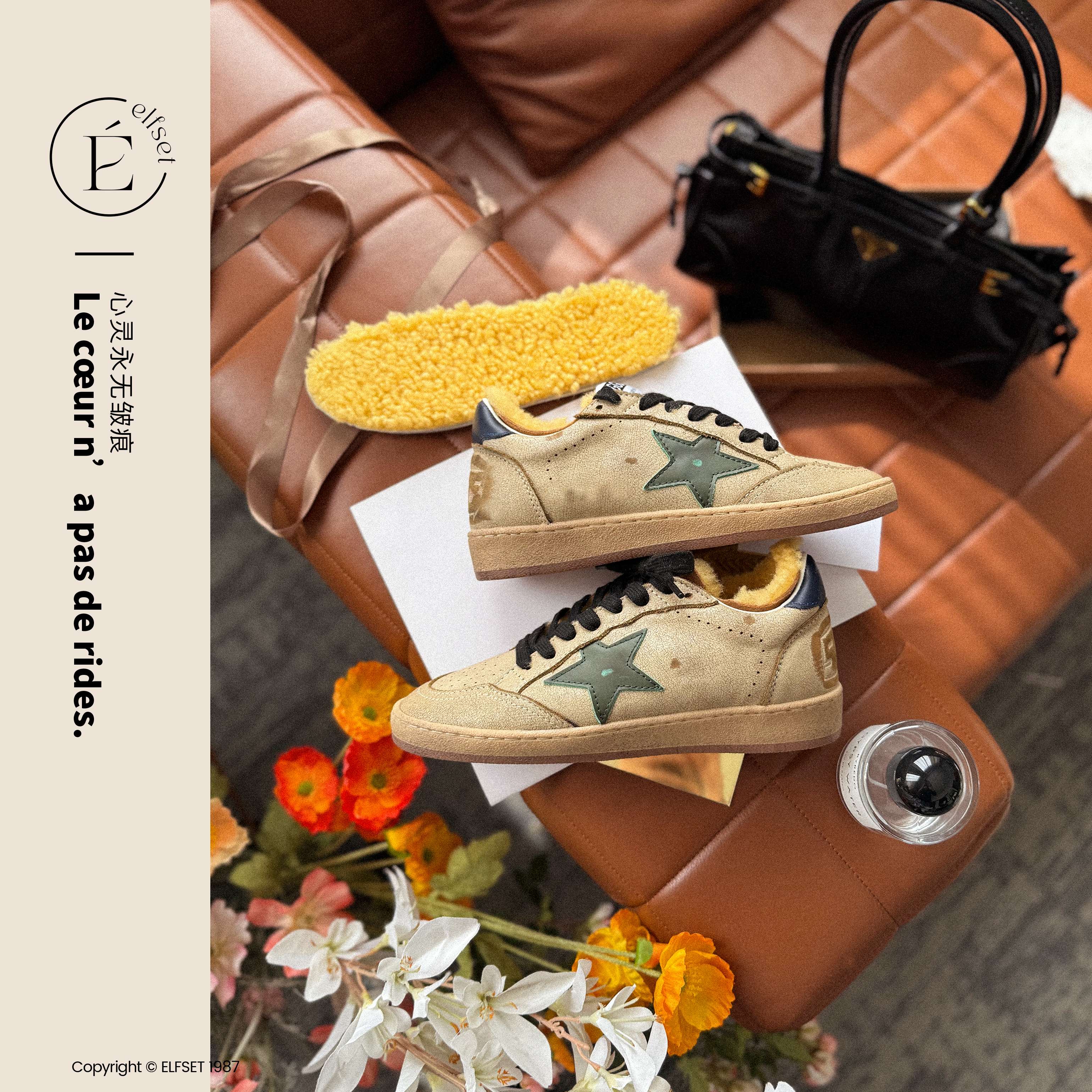 【甜岛邂逅】复古星星擦色做旧羊羔毛小脏鞋女2025冬季新款-1110