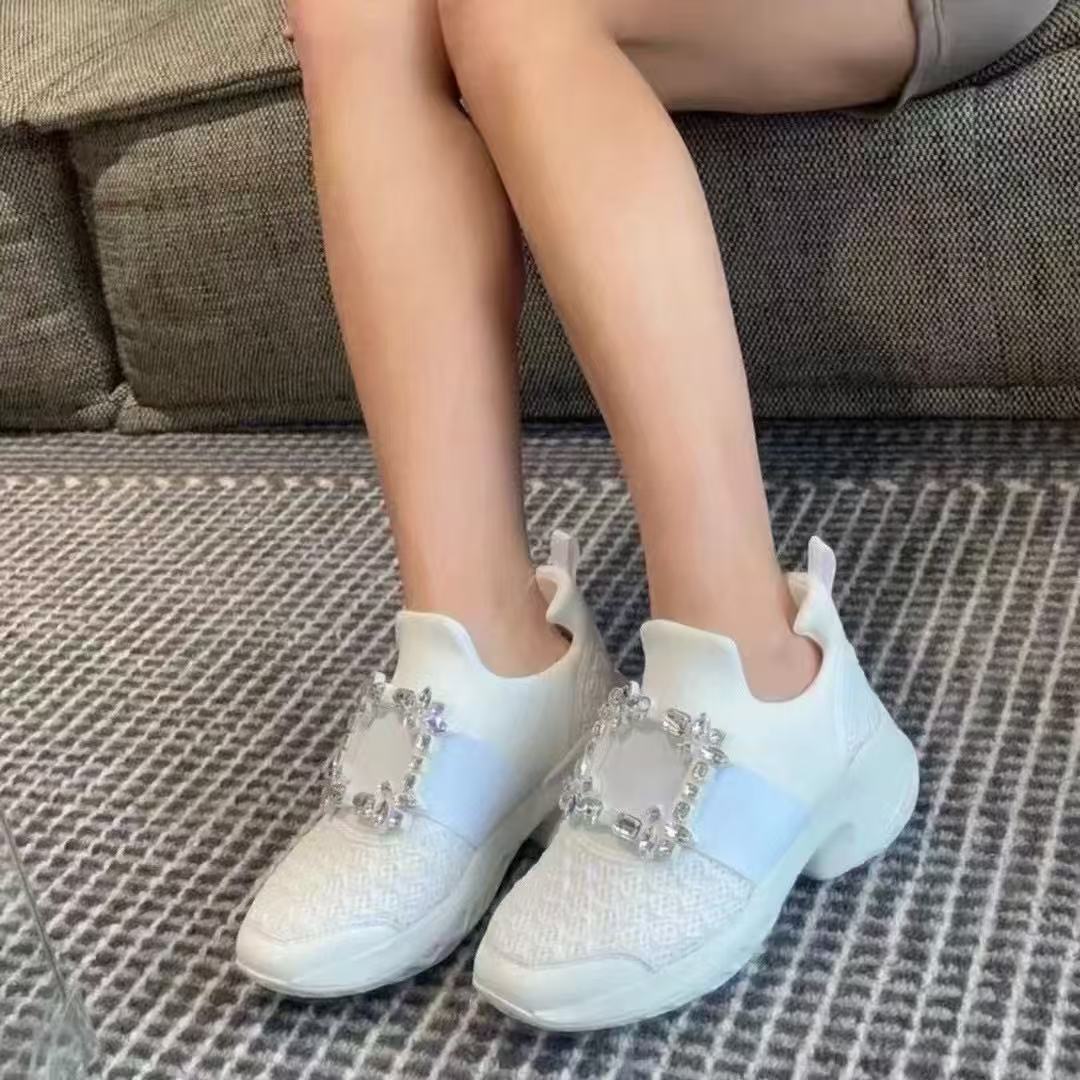 未使用 Roger Vivier/罗杰·维威耶 /六六/白色钻扣运动鞋viv’run