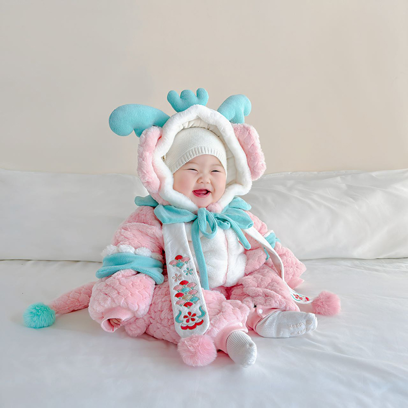 新中式婴儿拜年服冬季加绒加厚新年周岁礼服中国风男宝女宝外出服