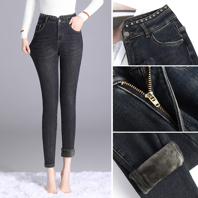 99267#裤长93加绒加厚高弹力小脚裤修身打底裤秋冬外穿铅笔裤高腰