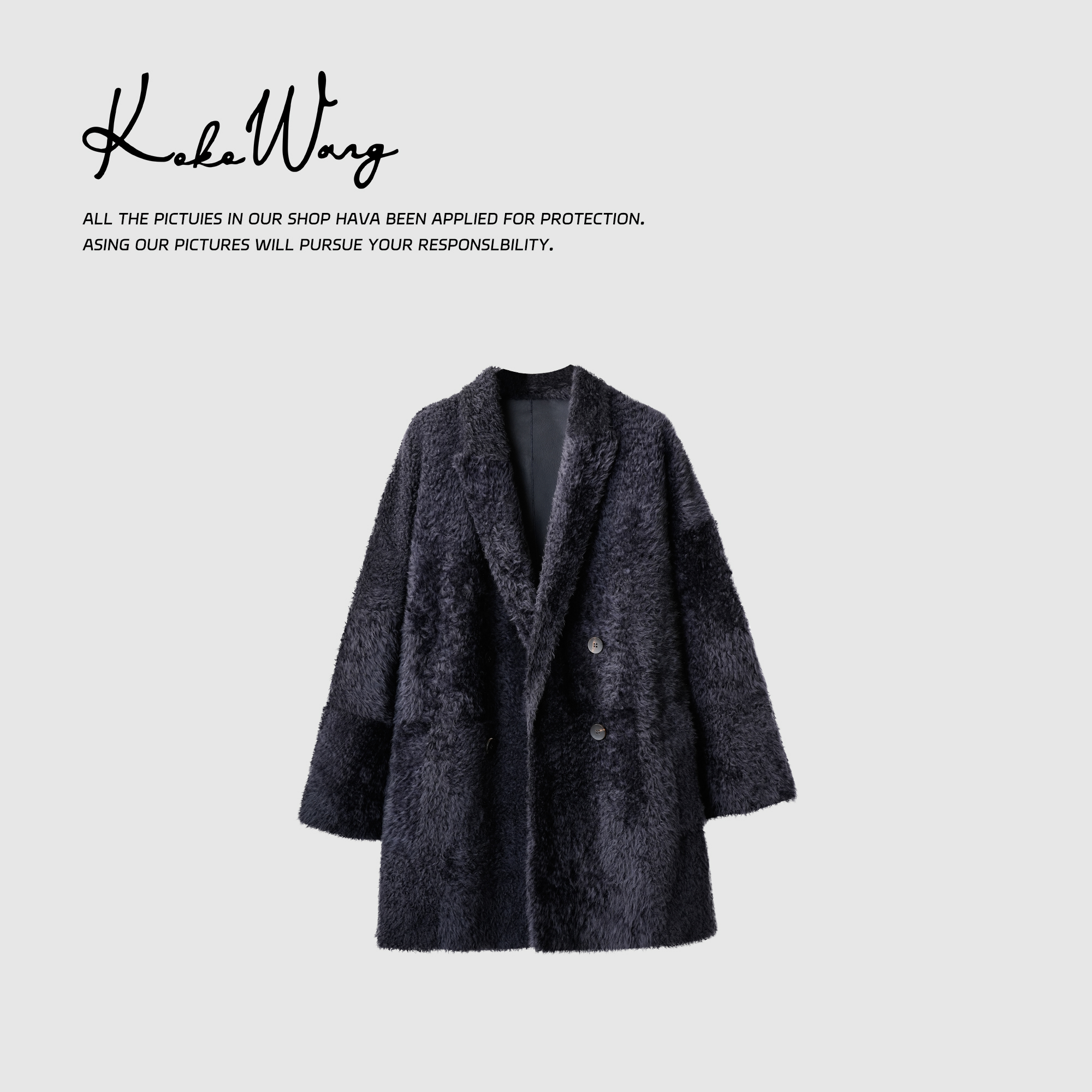 KOKO WANG秋冬轻奢拉贡皮毛一体中长款上衣女外套304854I18W41