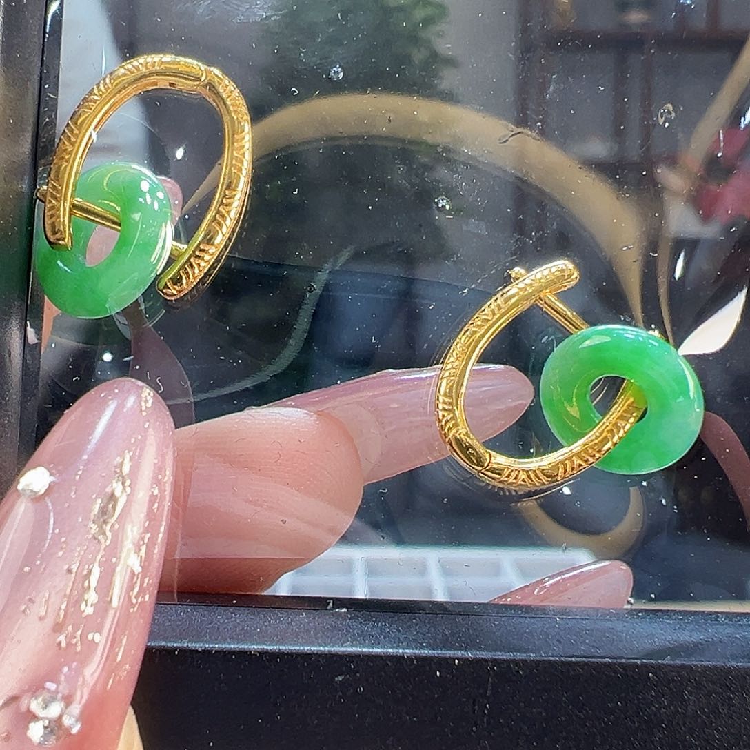 翡翠耳饰银S925镶嵌耳环42