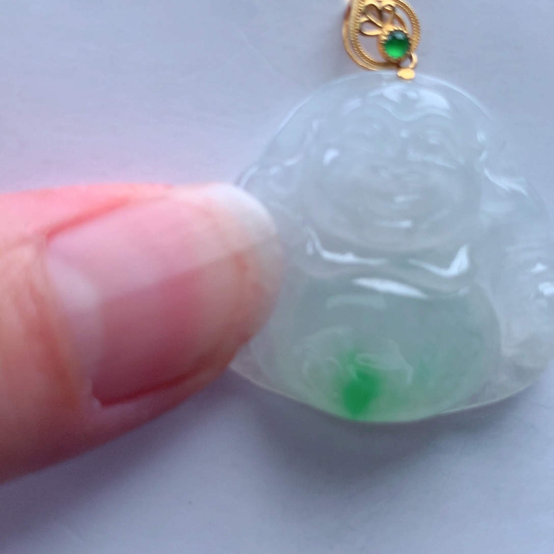 翡翠吊坠(不含链)18K金镶嵌