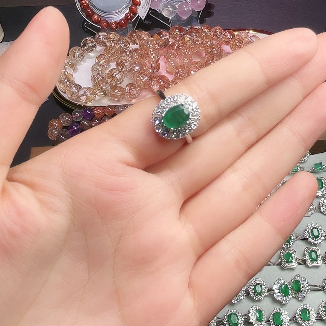 银S925镶嵌戒指祖母绿峰*祖母绿戒指12号