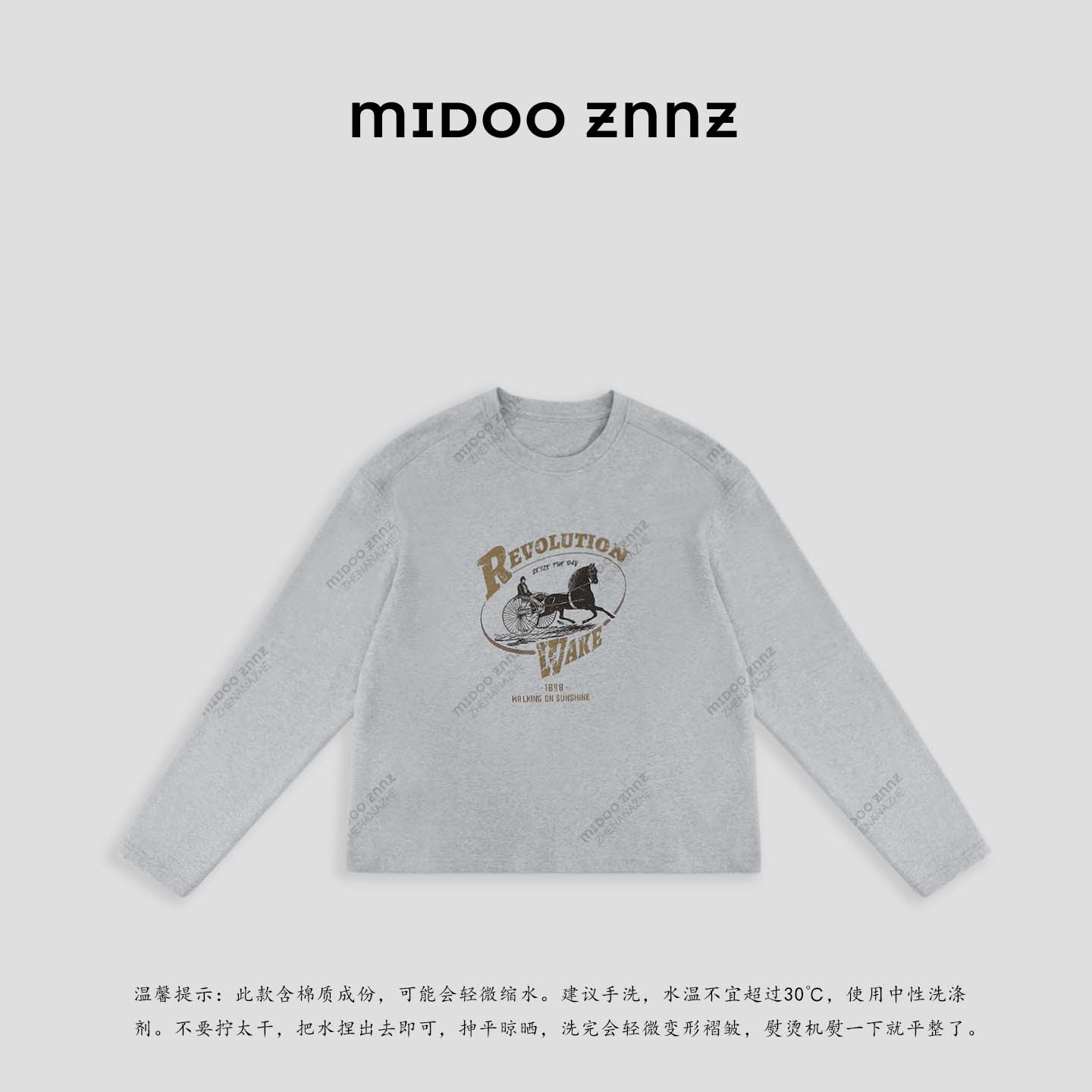 MIDOO ZNNZ 复古斑驳小马车印花针织慵懒感长袖8412M