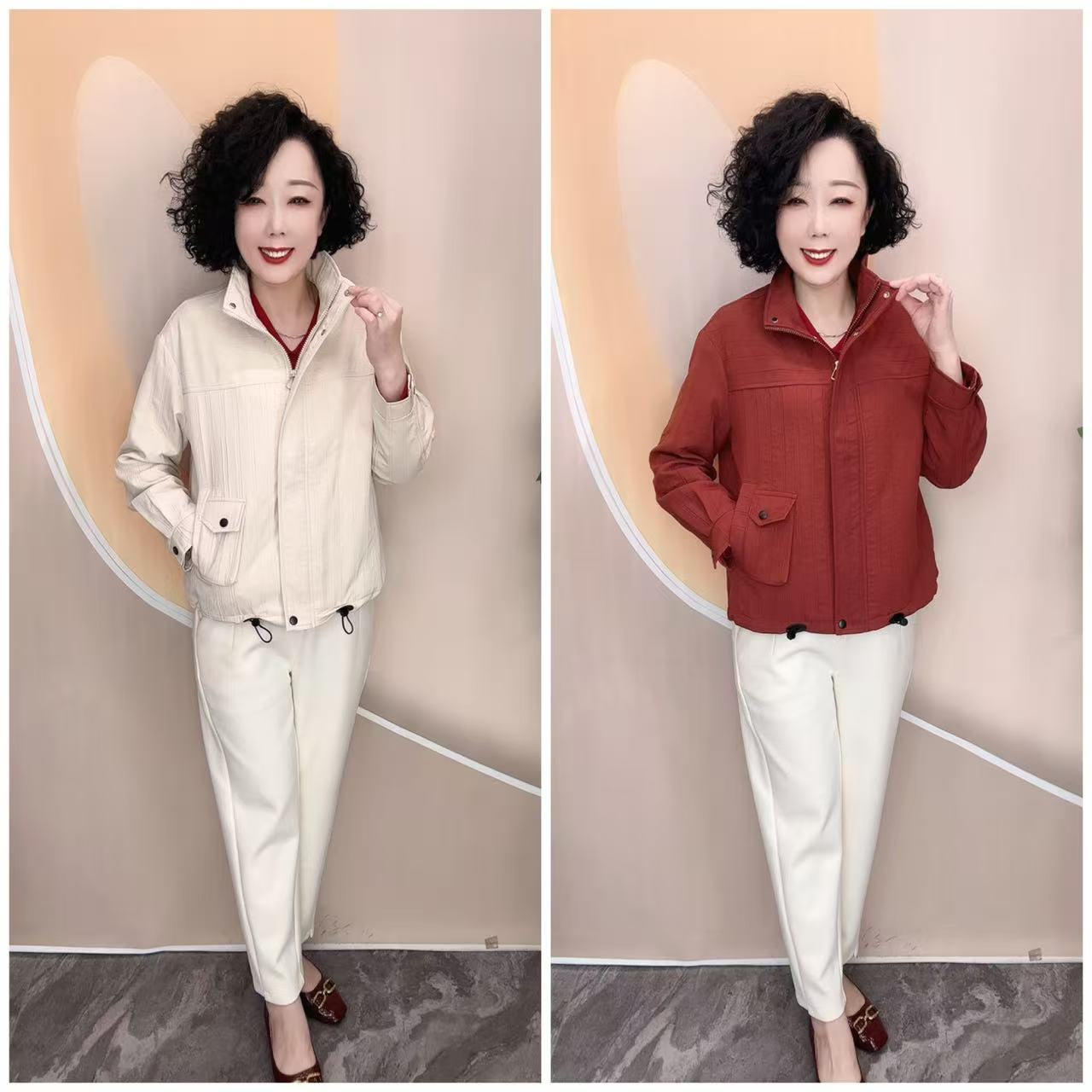 01新款小立领宽松大码洋气爆款加里衬休闲外套，衣长66