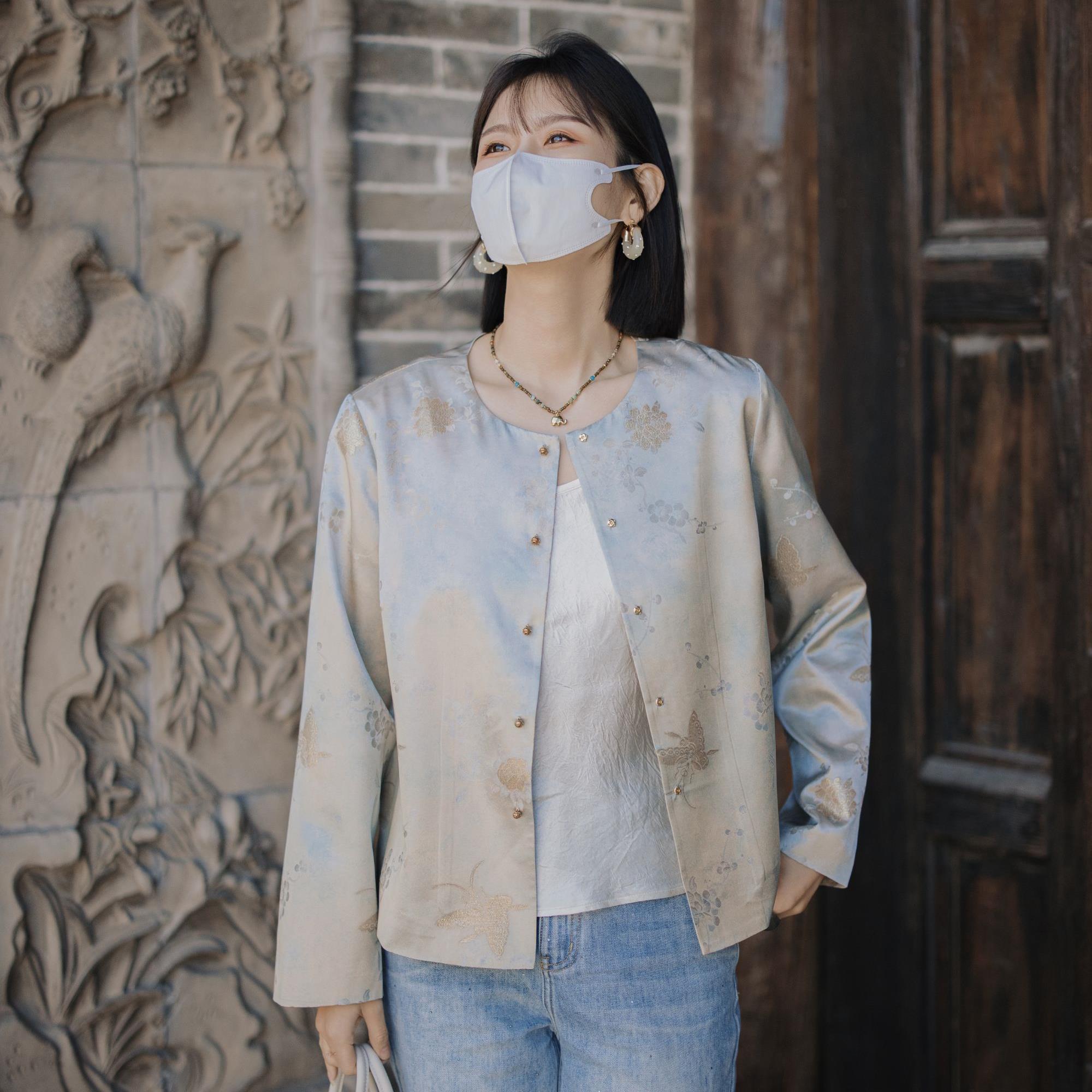 【双旦福利】蝶恋 新中式桑蚕丝圆领19mm金丝桑波段外套 PM-4608