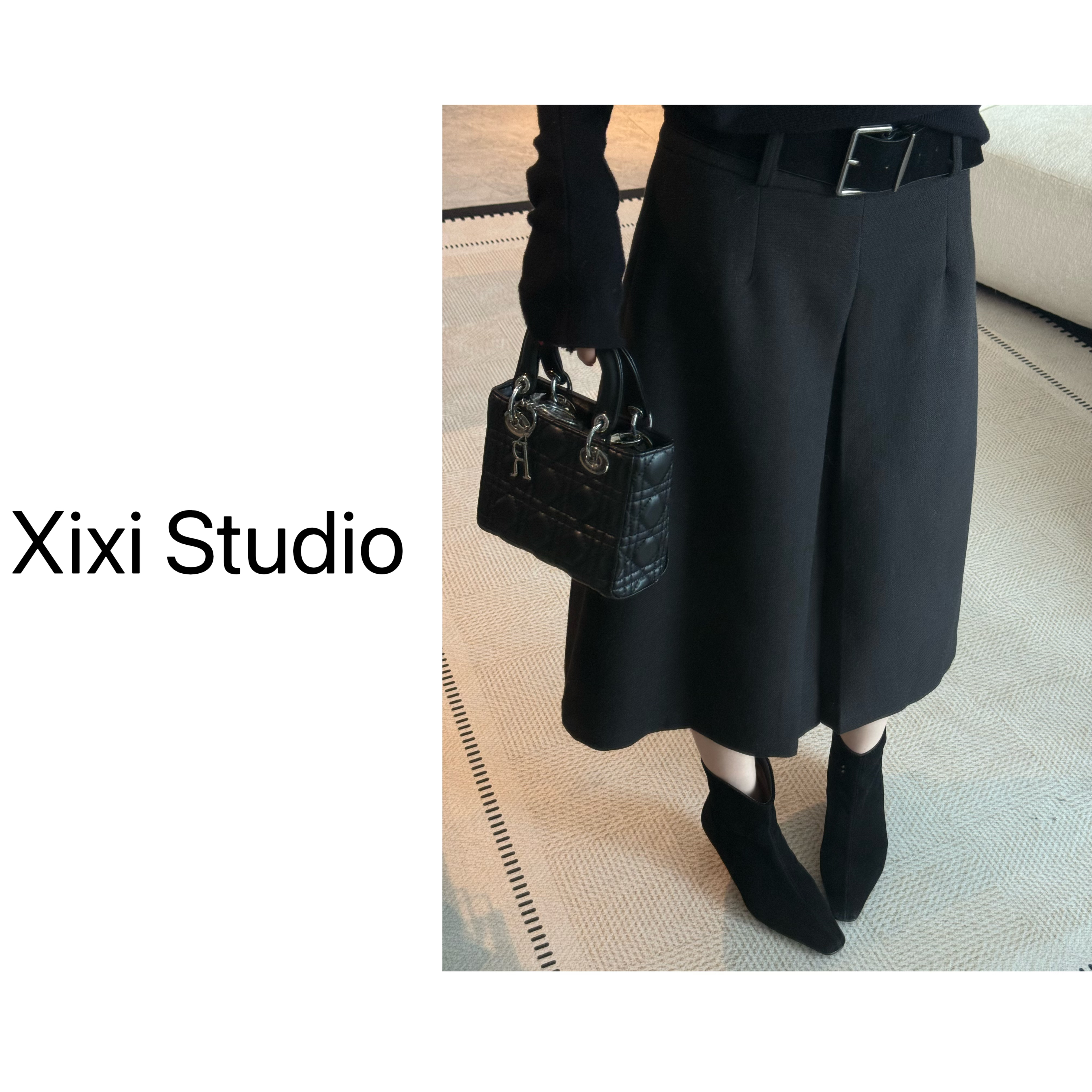 【西西】简约舒适 黑色中高腰中长裙