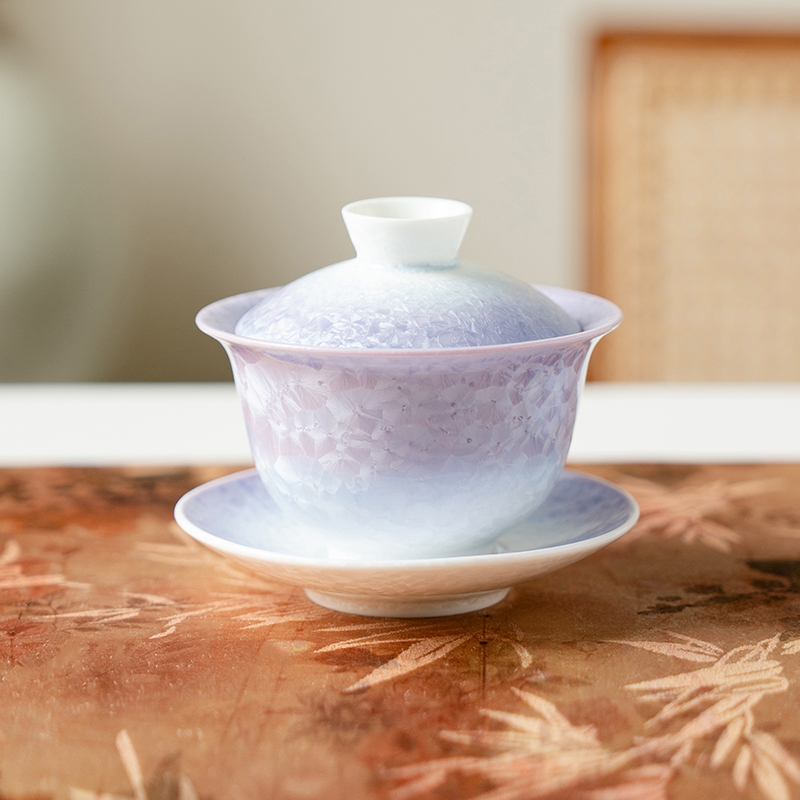 （阿萌茶事）窑变结晶釉渐变紫-奉桦三才盖碗