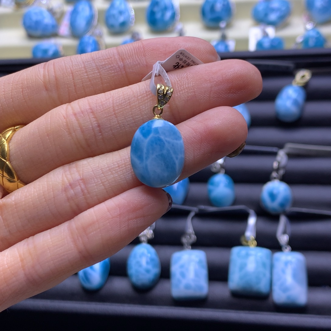 针钠钙石（海纹石）未镶嵌颈饰蛋面吊坠色差略异