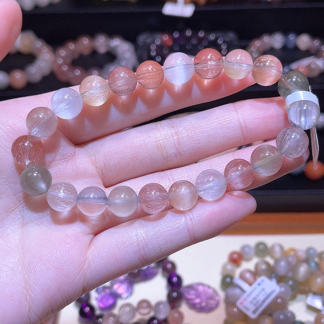 水晶手链未镶嵌兔毛手链，晶体通透9+