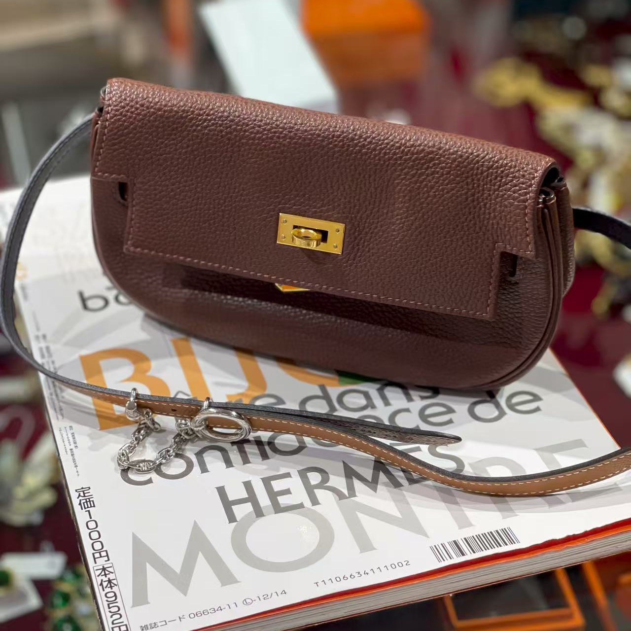95新 Hermes/爱马仕 金棕色腰包 两用款 二手