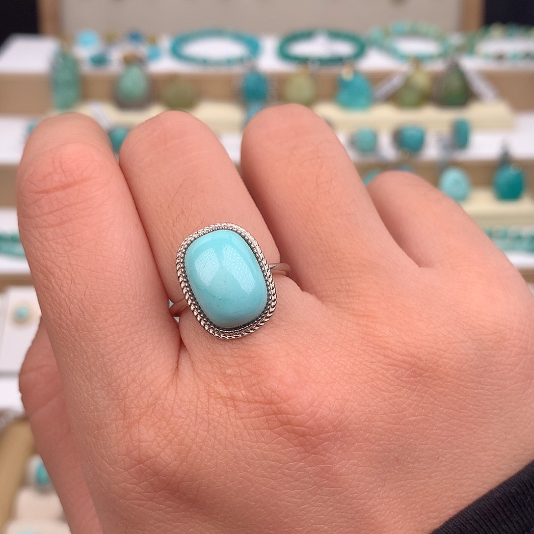 绿松石银S925镶嵌戒指