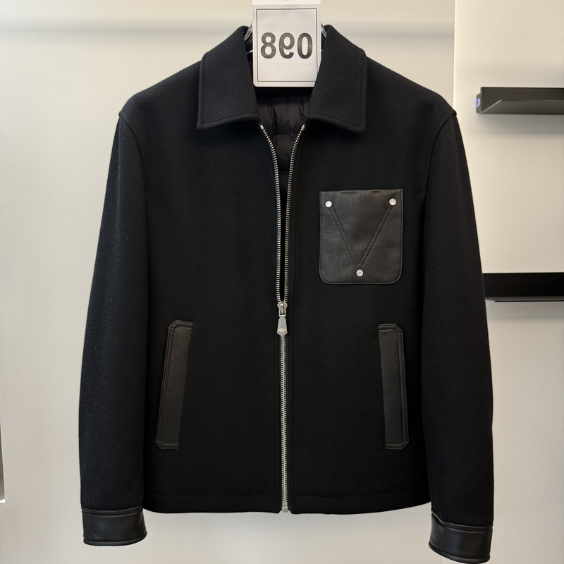 2025秋冬新款男士时尚轻暖鹅绒夹克外套羽绒服休闲拼皮夹克