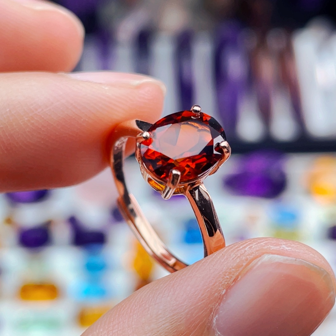 工厂精品定制天然黄水晶戒指银S925镶嵌水晶