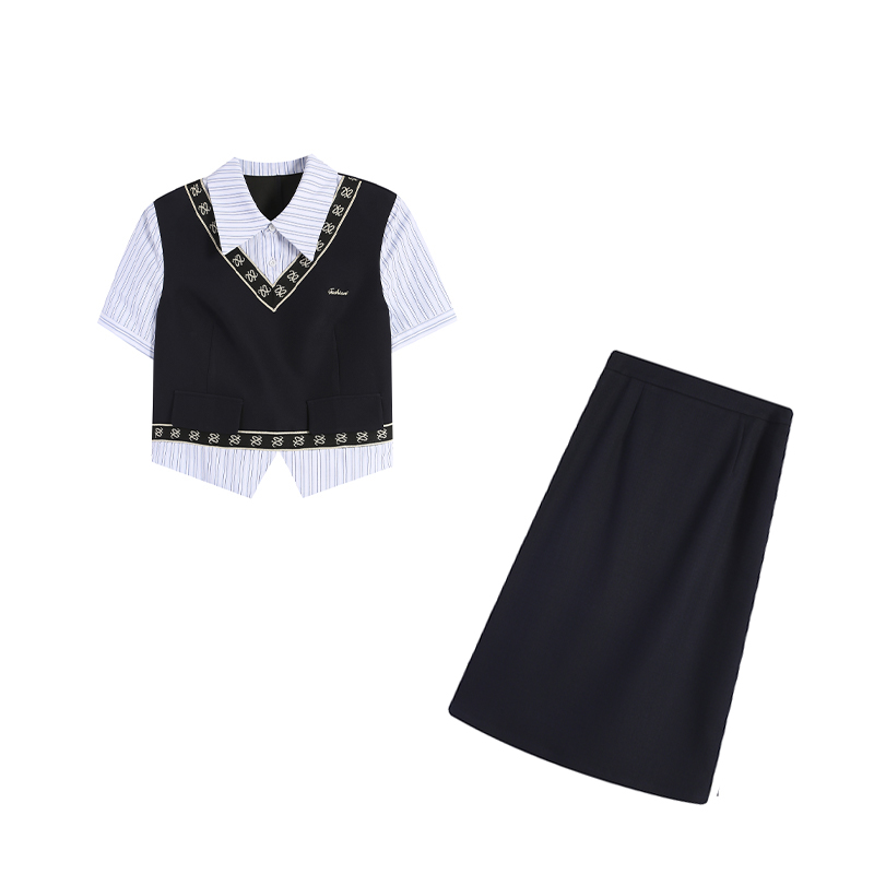 藏青色上衣+长半裙两件套ZL107896