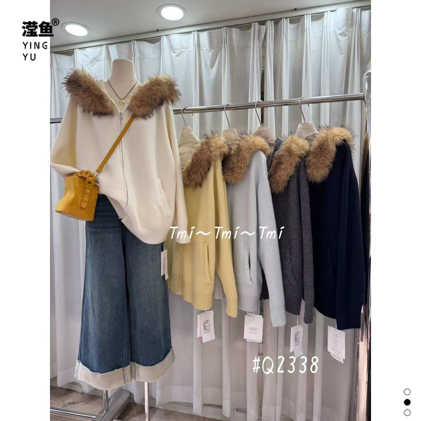 TMI Q2338大码秋冬新款拉链卫衣外套毛毛领宽松显瘦百搭洋气上衣