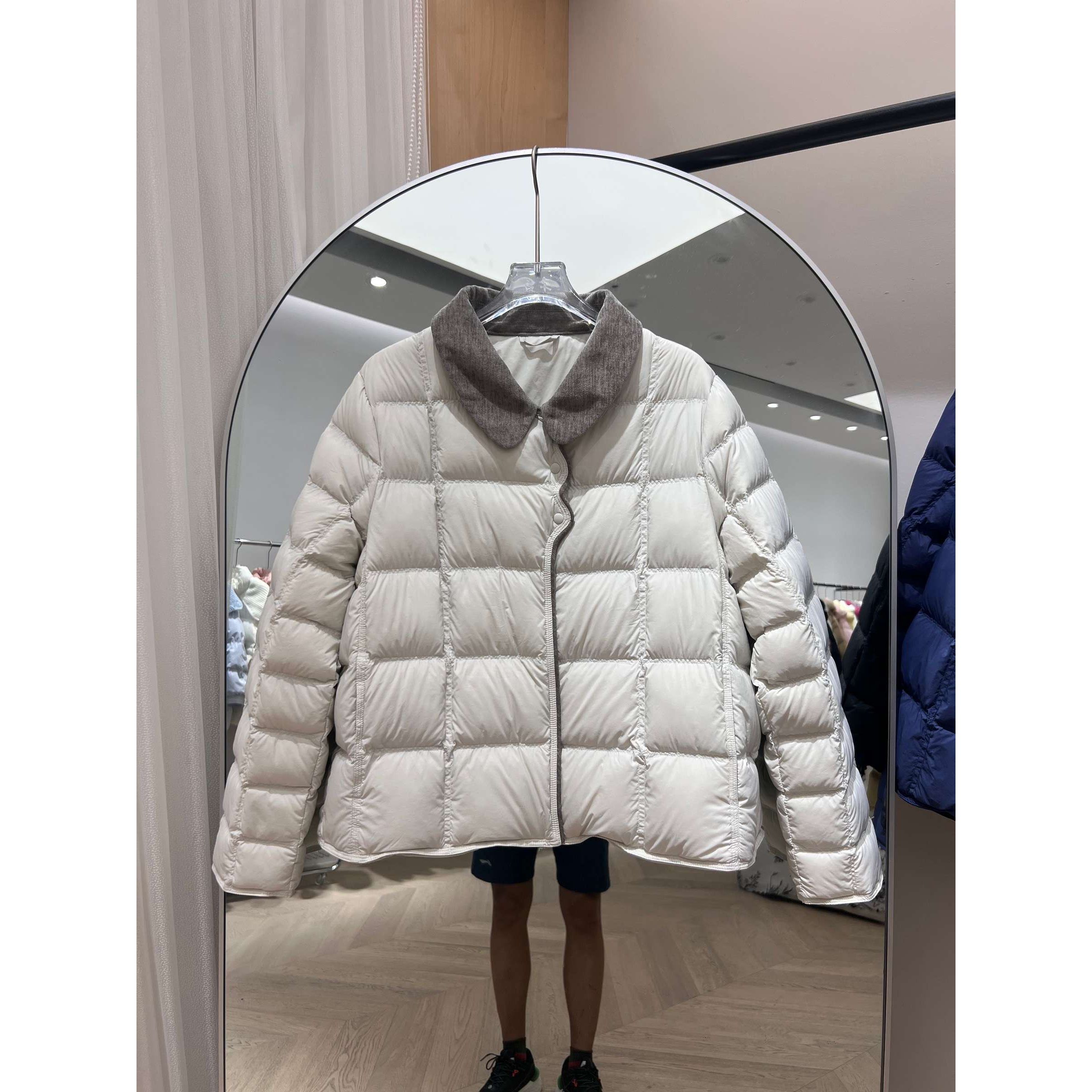 三彩衬衫领拼接羽绒服女短款韩版2025年新款上市柔软时尚白鸭绒外