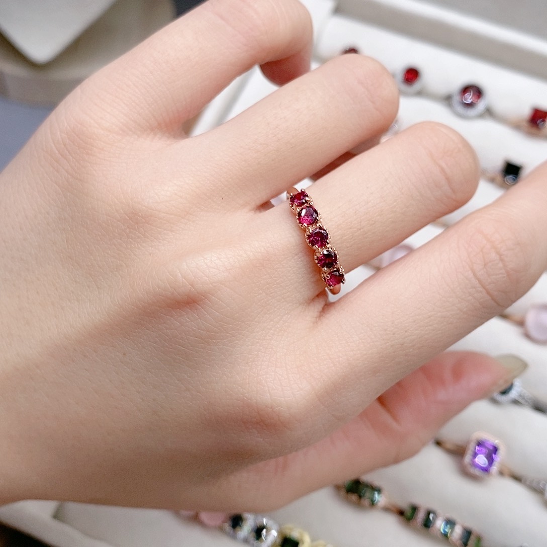 石榴石戒指银S925镶嵌开口