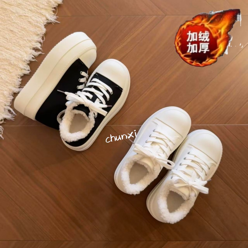 赵露思同款大头厚底加绒保暖增高松糕小白鞋2025新款百搭运动板鞋