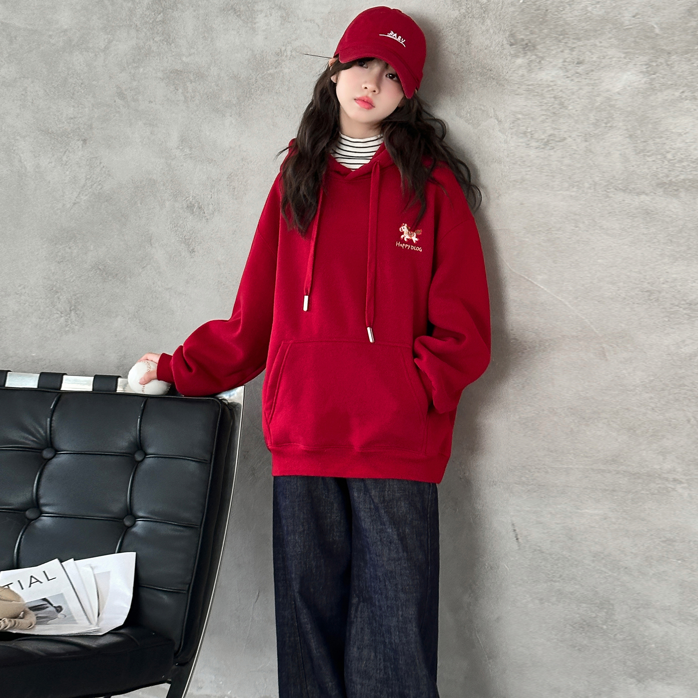 女童加绒卫衣秋冬装2025新款大童装儿童洋气女孩加厚一体绒上衣潮