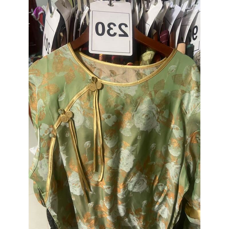 230小码中式复古优雅花色气质旗袍裙