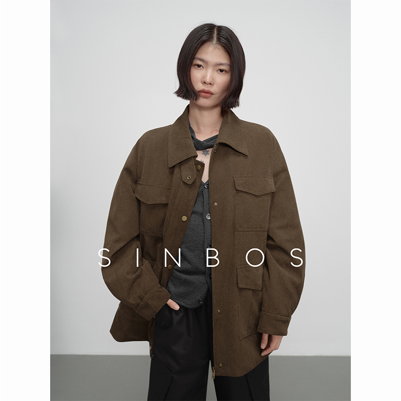 SINBOS渐浓 工装风棉服女加厚灯芯绒外套