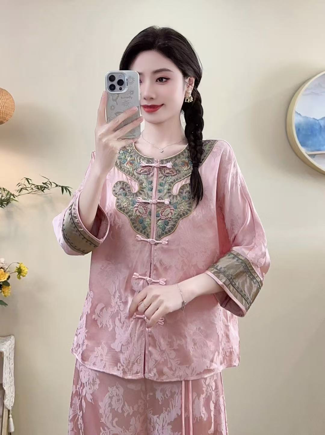 MYSG2025秋季新款新中式国风刺绣花圆领外套女宽松显瘦百搭上衣女