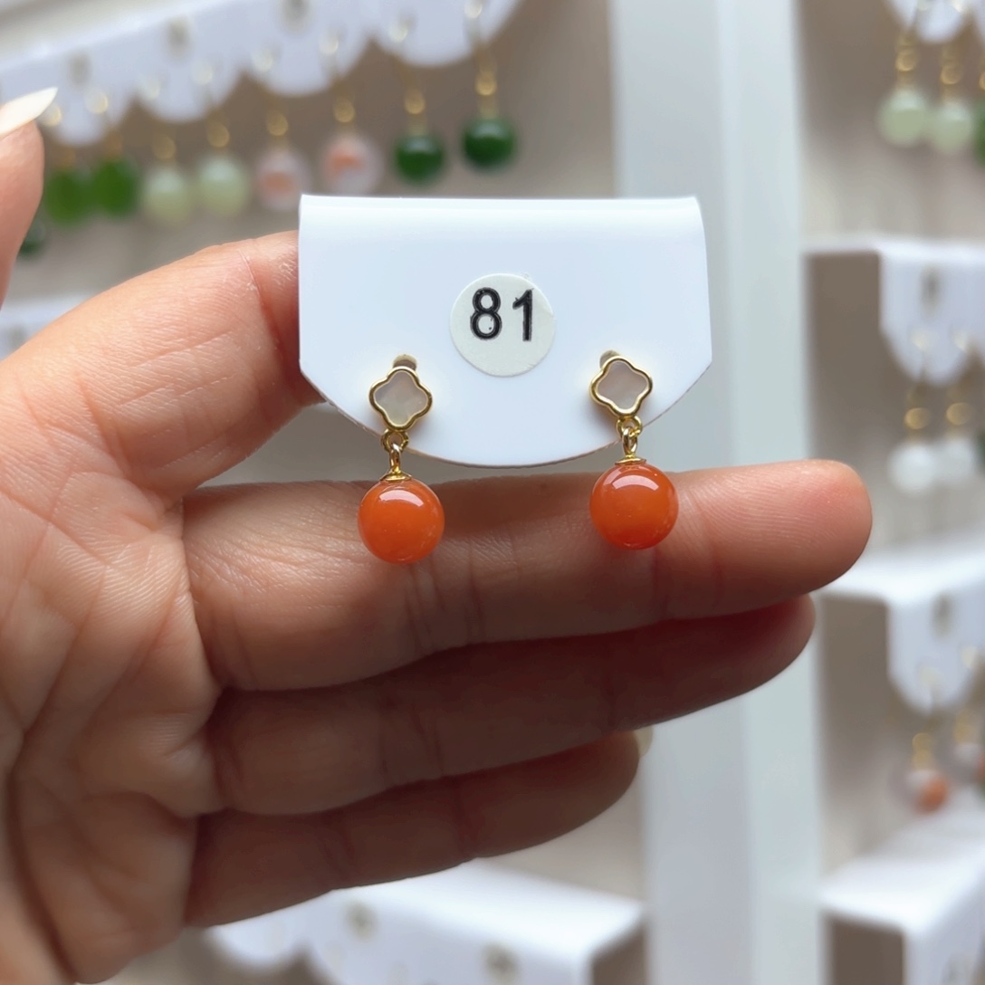 南红玛瑙耳饰银S925镶嵌