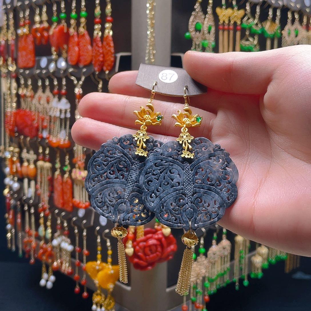 翡翠耳饰合金空***女翡翠