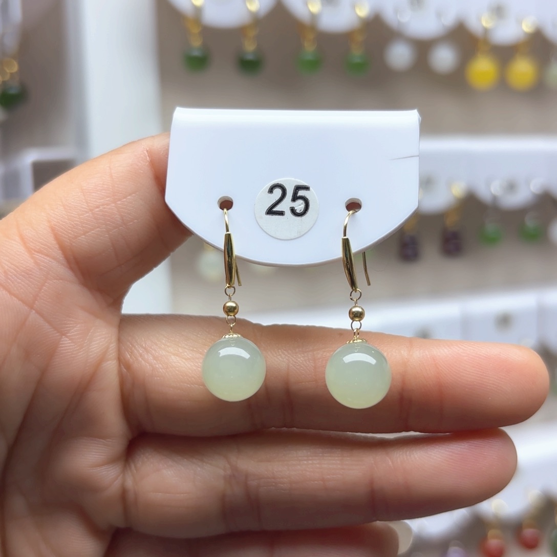 和田玉耳饰18K金镶嵌