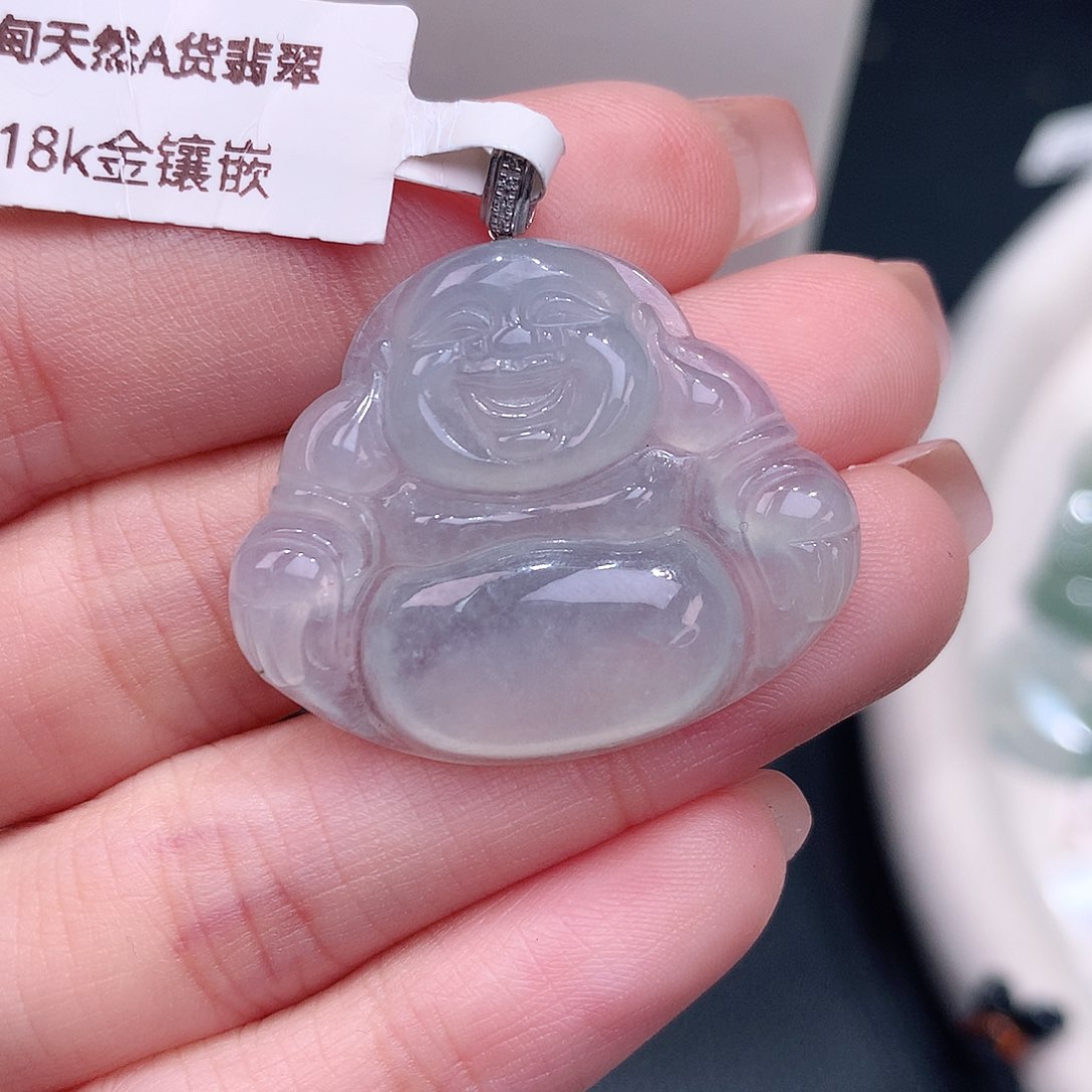颈饰18K金镶嵌翡翠正冰佛公