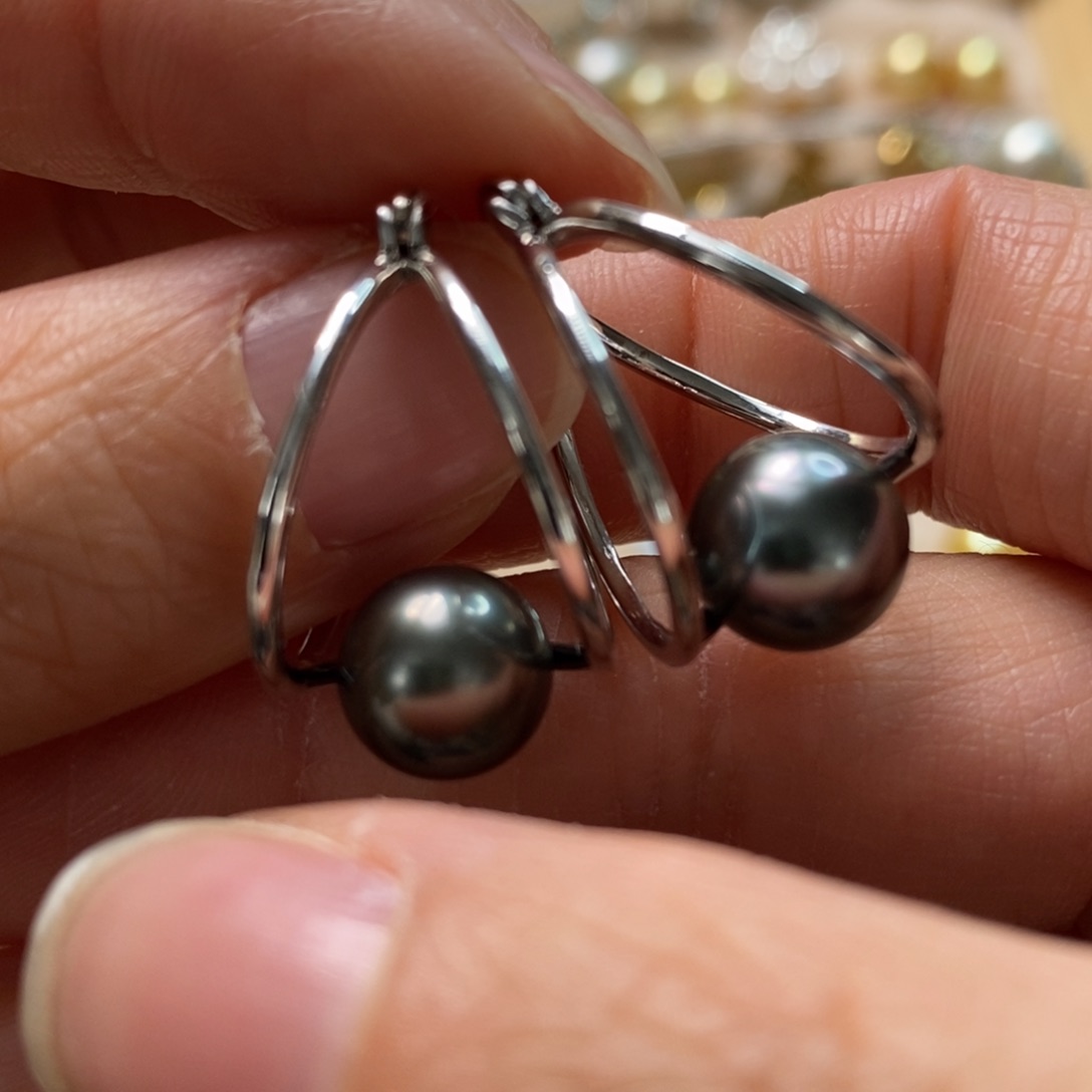 海水珍珠耳饰银S925镶嵌