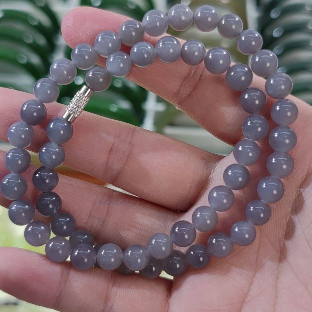 和田玉未镶嵌手串卡8烟紫和田玉项链×56颗