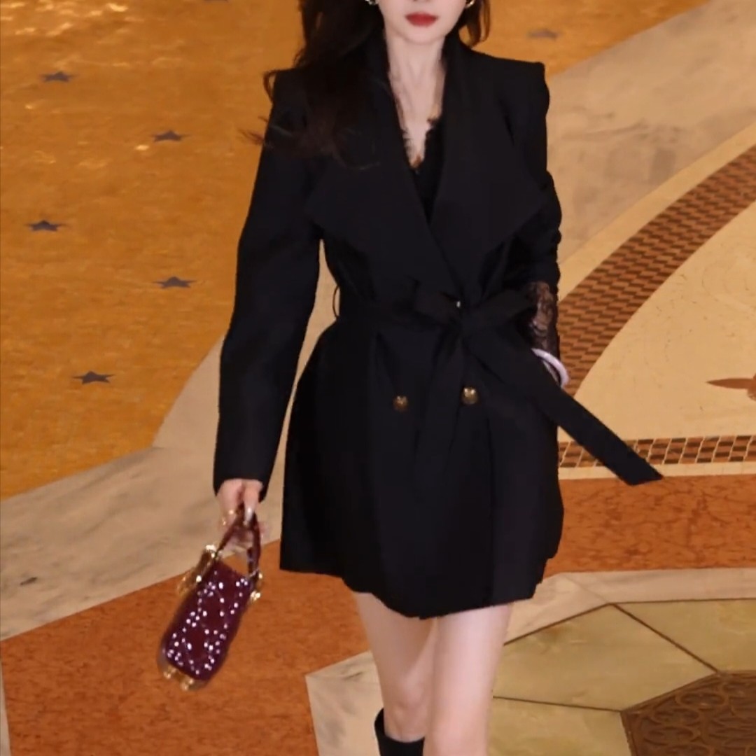 秋季新款复古收腰系带纯色洋气遮肉显瘦减龄风衣外套女FJ90603