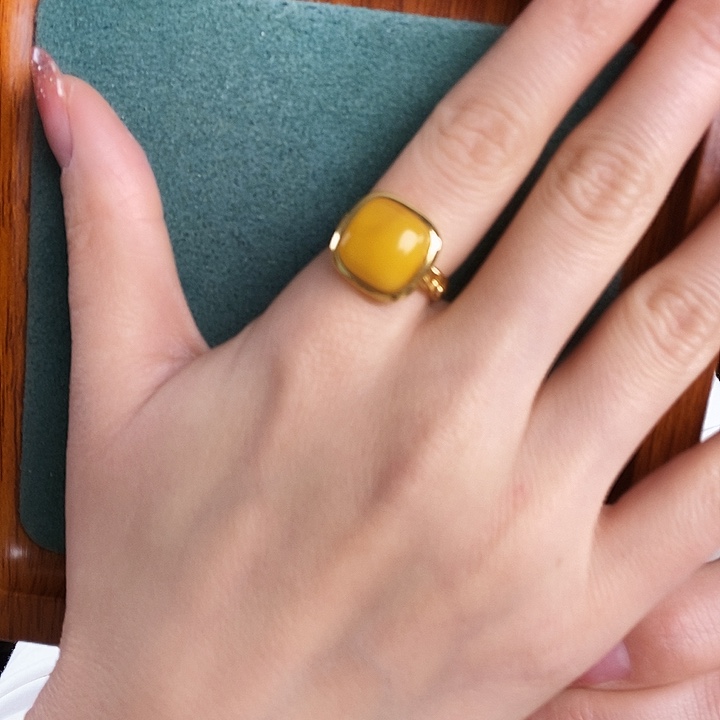 蜜蜡银S925镶嵌戒指戒指