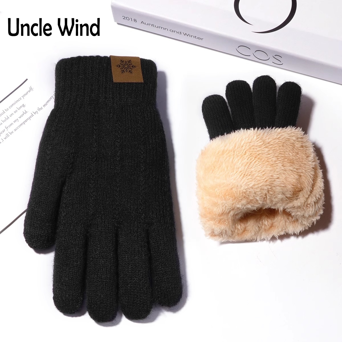 男士冬季加绒加厚保暖触屏全指针织毛线手套