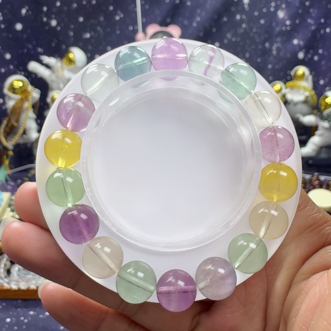萤石手串未镶嵌马卡龙色系彩色萤石手串