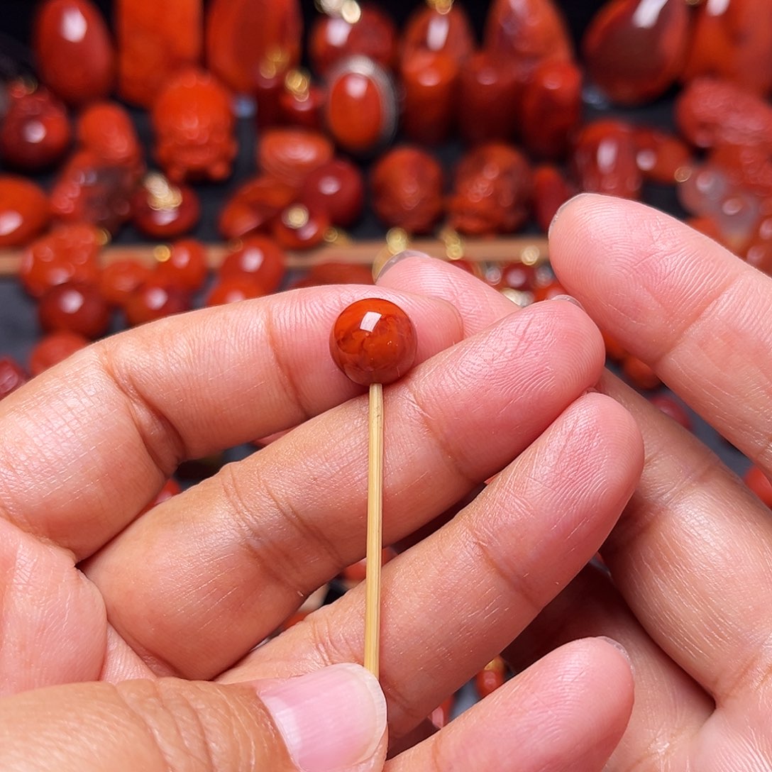 南红玛瑙未镶嵌配饰火焰纹圆珠10.4mm