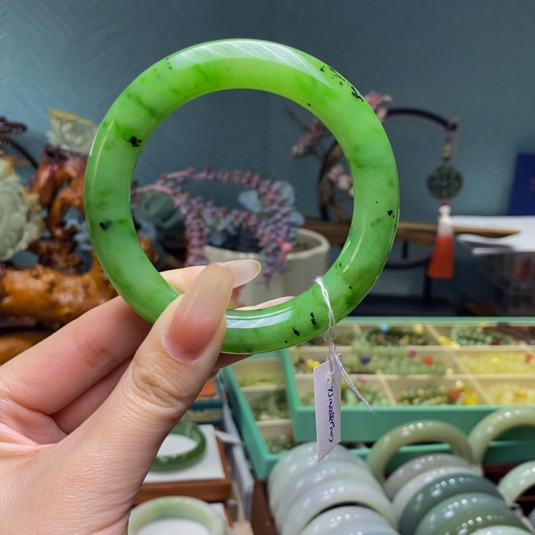 和田玉手镯未镶嵌乌兰海猕猴桃大胖圆58-59