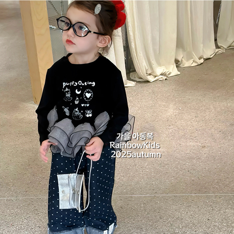 【彩虹家】2025秋款女童韩版拼接纱纱波点套装-66167