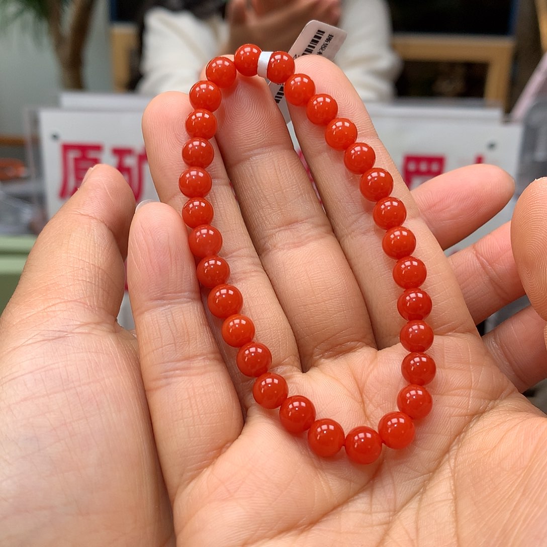 南红玛瑙原矿南红6mm柿子红手串未镶嵌