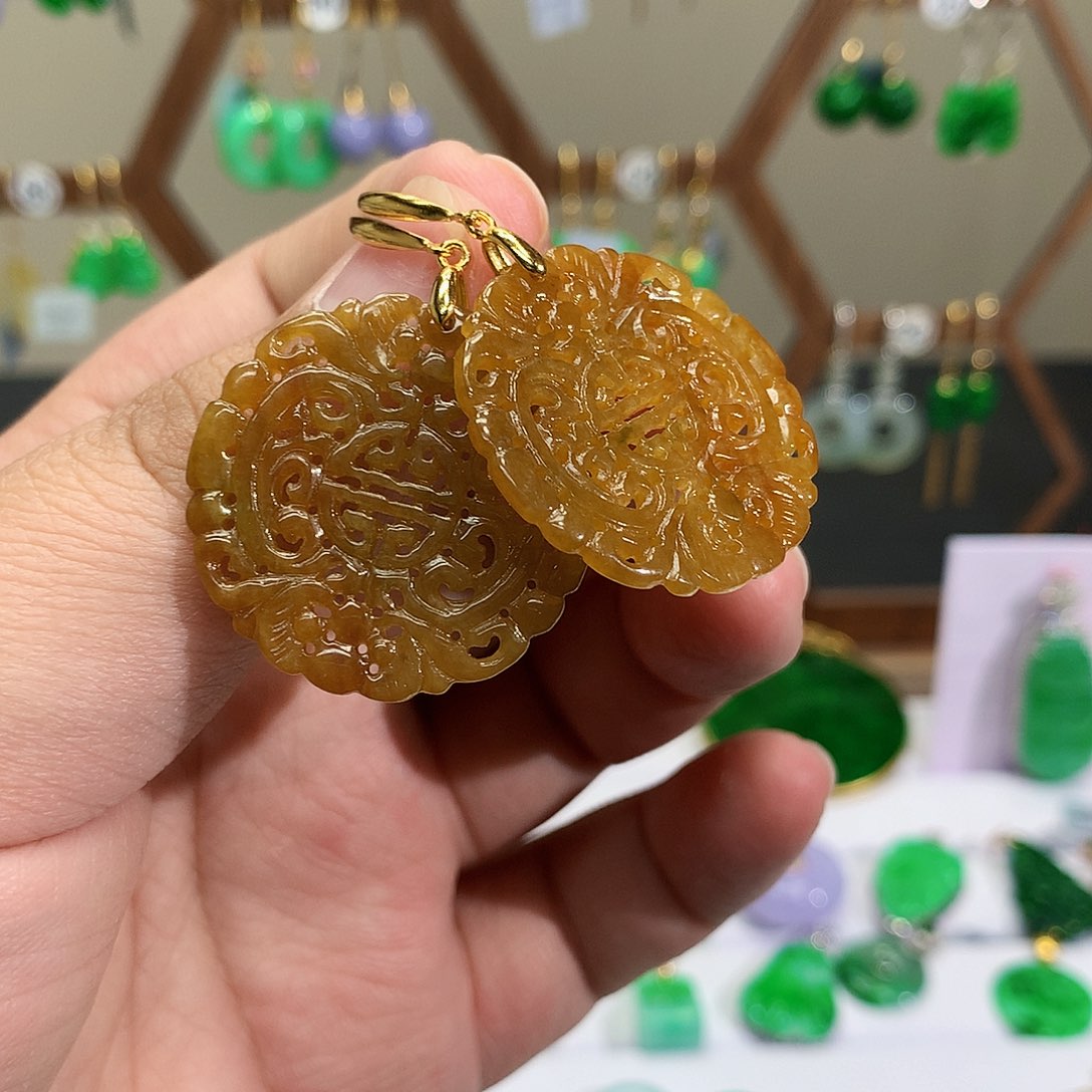 银S925镶嵌翡翠耳饰天然翡翠耳饰