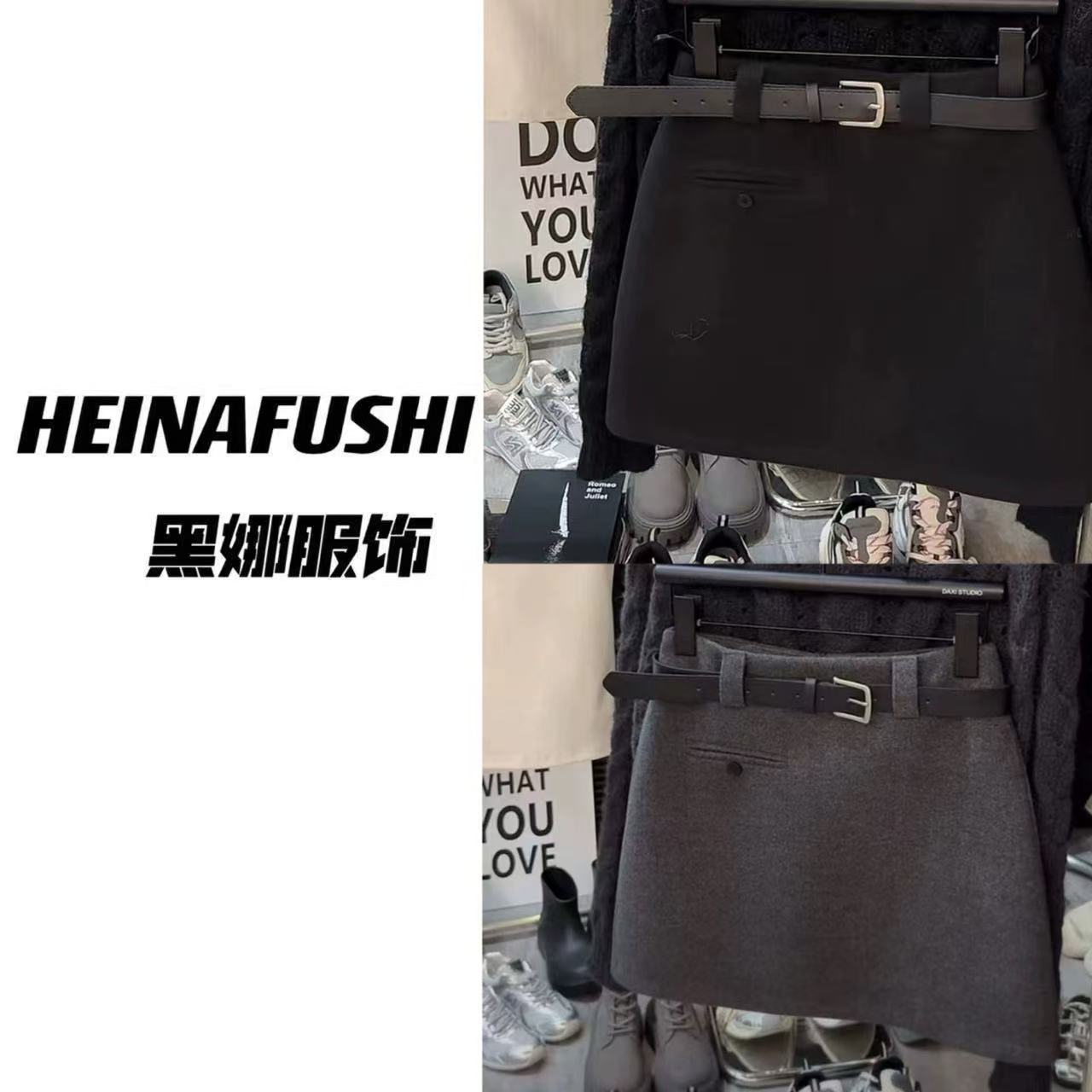 HEINA【清仓】韩版百搭毛呢短裙9721