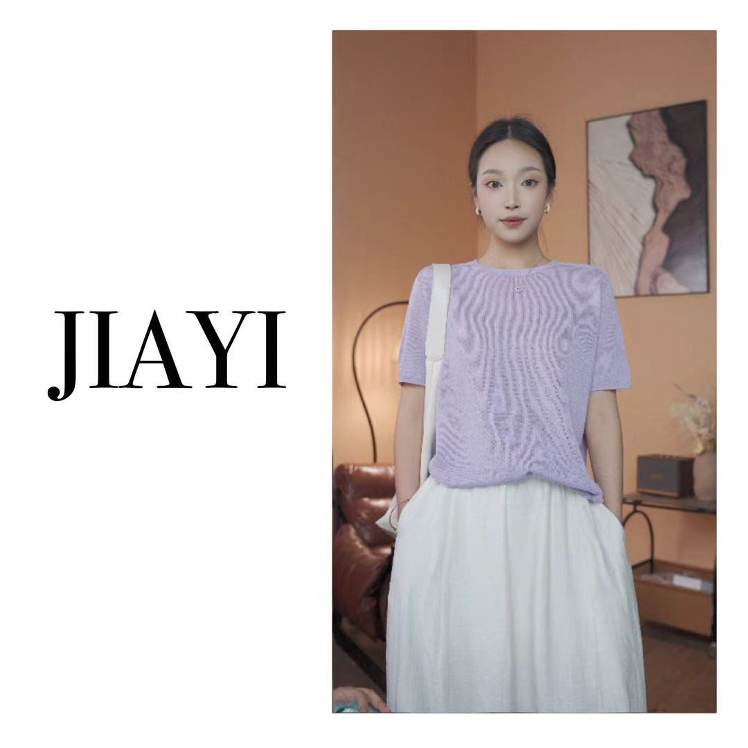 【进口和纸纱】圆领短袖T恤针织衫气质休闲打底春夏宽松罩衫