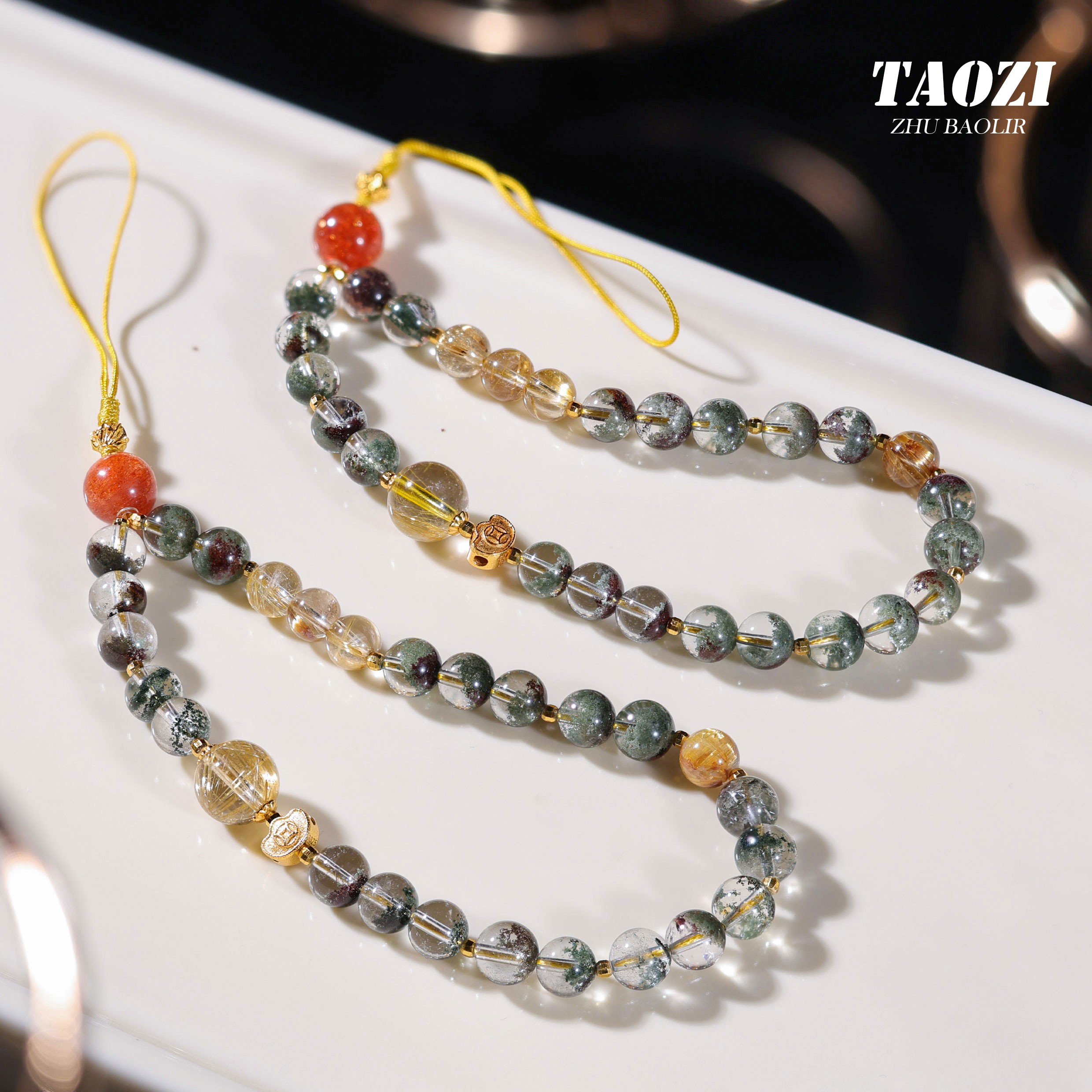 【桃总推荐】diy绿幽灵金板钛6mm手机链多样性发一件@@ZY50619041