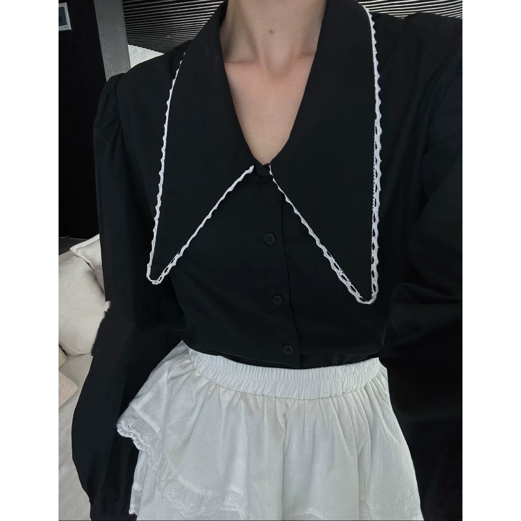 DD-101气质显瘦黑色衬衫女长袖通勤打底上衣