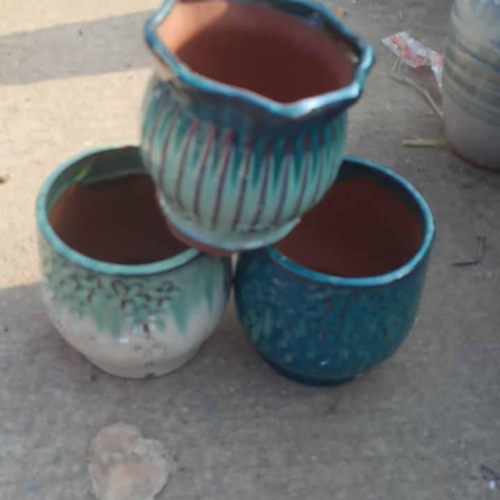 红陶瑕疵3个盆子