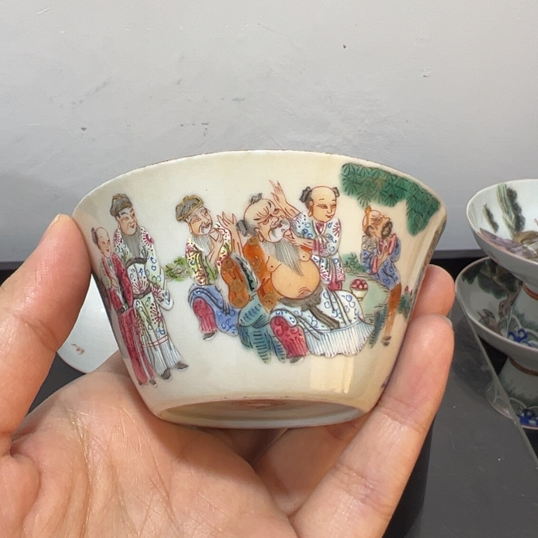 青***乱陶粉彩人物八仙杯全品